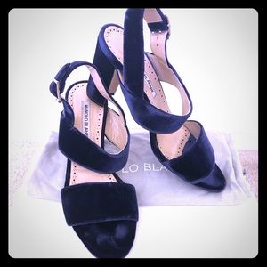 Manolo Blahnik blue velvet sandals
